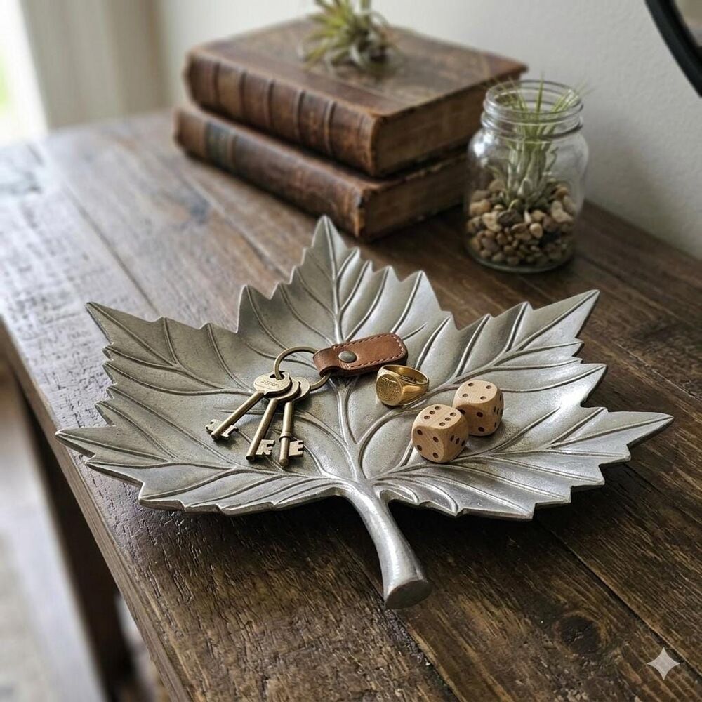Vintage Silver Maple Leaf Cast Aluminum Tray – Botanical Catchall Dish